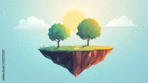 Fototapeta Whimsical Island with Abstract Trees and Soft Gradients