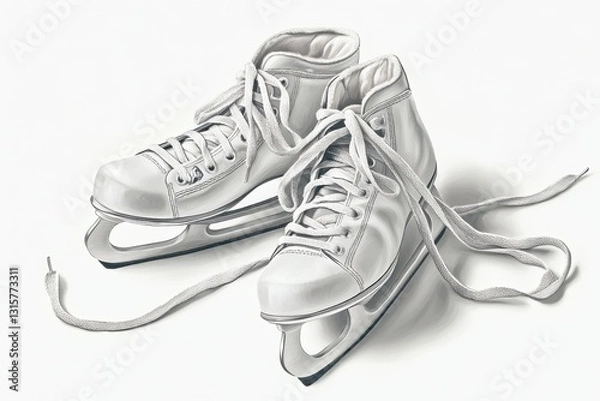 Fototapeta White Ice Skates with Undone Laces on Plain Background