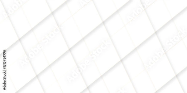 Fototapeta Abstract white background design with layers of textured white transparent material in triangle and squares shapes. White color technology concept geometric line vector white light grey background.	