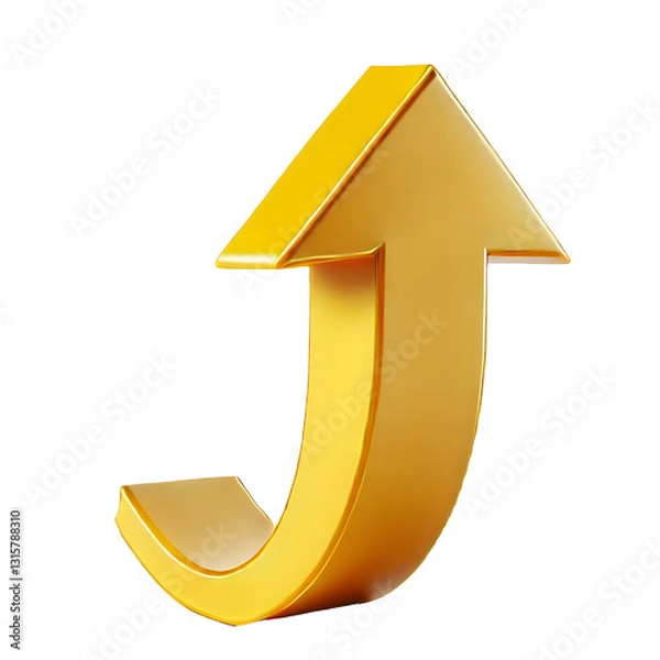 Obraz yellow upward arrow isolated on a white background. Clean and glossy design. Concept of direction and rise. 3D Rendering