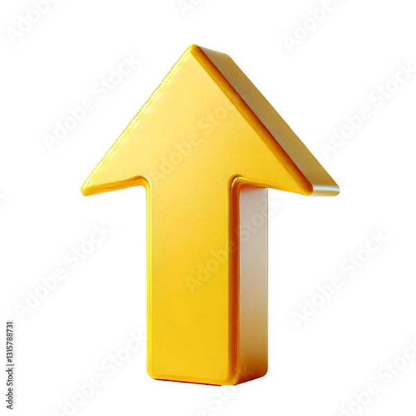 Obraz yellow upward arrow isolated on a white background. Clean and glossy design. Concept of direction and rise. 3D Rendering