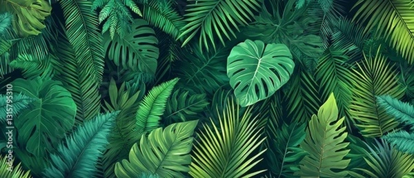 Fototapeta Lush green tropical foliage background.