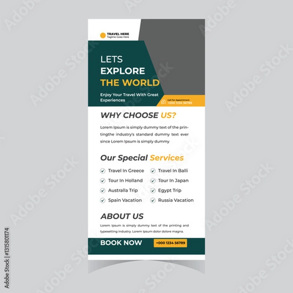 Fototapeta Travel Rack Card or Dl Flyer banner poster brochure Template Tour Poster Leaflet Design Template