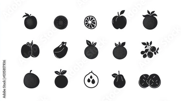 Fototapeta Fruit icons set, simple silhouettes, various types, for design use