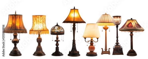Fototapeta Collection of various decorative table lamps on transparent background