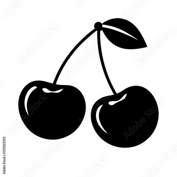 Obraz cherry fruits vector silhouette isolated white background, ai generated image