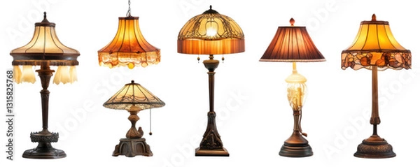 Fototapeta Collection of various decorative table lamps on transparent background