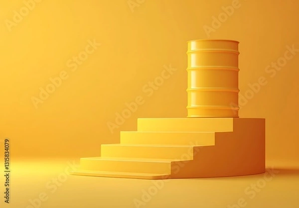 Fototapeta Yellow Podium with Three Steps and a Barrel in Soft Lighting
