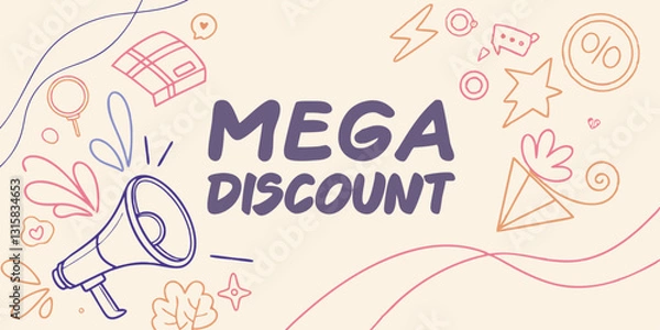 Obraz  Mega Discount! Fun, doodle-style marketing graphic. Use for sales, promotions, retail, online ads.