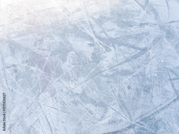 Fototapeta Ice background with marks from skating and hockey. Ice hockey rink scratches surface