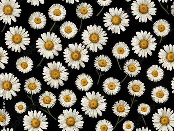 Fototapeta Repetitive Chamomile Outline Pattern:  A Botanical Textile Design Concept
