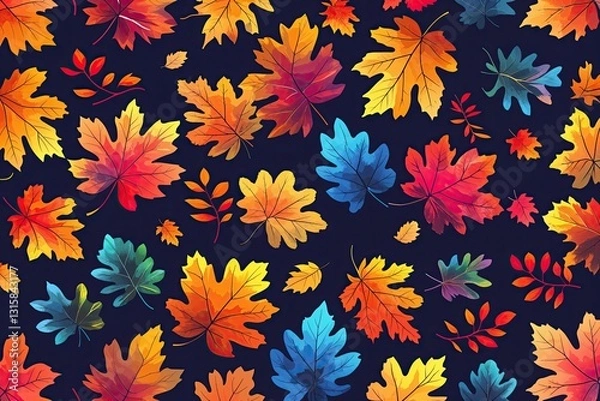 Obraz Vibrant Multi-Colored Autumn Leaf Border Design for Seamless Backgrounds