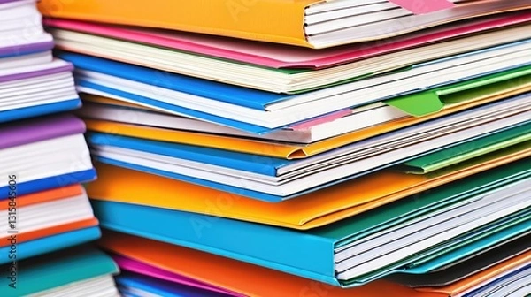 Fototapeta Stack of Colorful Notebooks and Stationery Supplies for Education and Study in a Vibrant Learning Environment