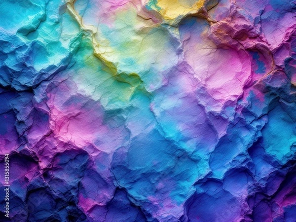 Fototapeta A vibrant, multi-colored textured rock surface with purple, blue, and pink gradients, ideal for abstract, nature, or artistic designs.