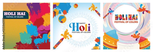 Obraz Holi festival celebration poster with splash of colors and cultural elements.