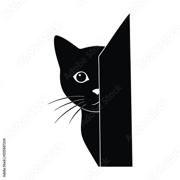 Obraz Curious Cat Peeking Around a Corner in White Silhouette
