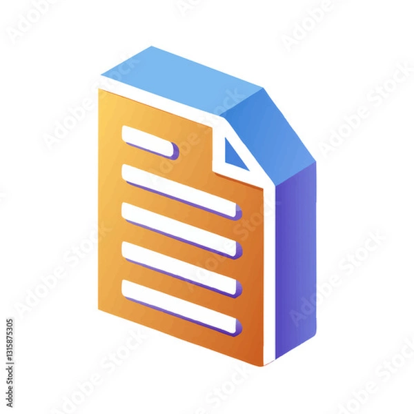 Obraz 3D illustration of minimalist document file icon with blue and orange color scheme, representing text format symbol. design is simple and modern