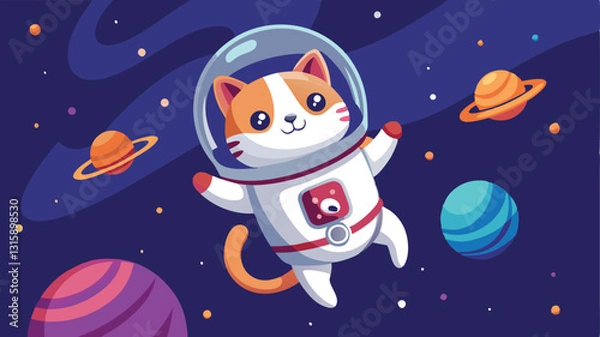 Fototapeta Cat astronaut floating in space with a tiny helmet