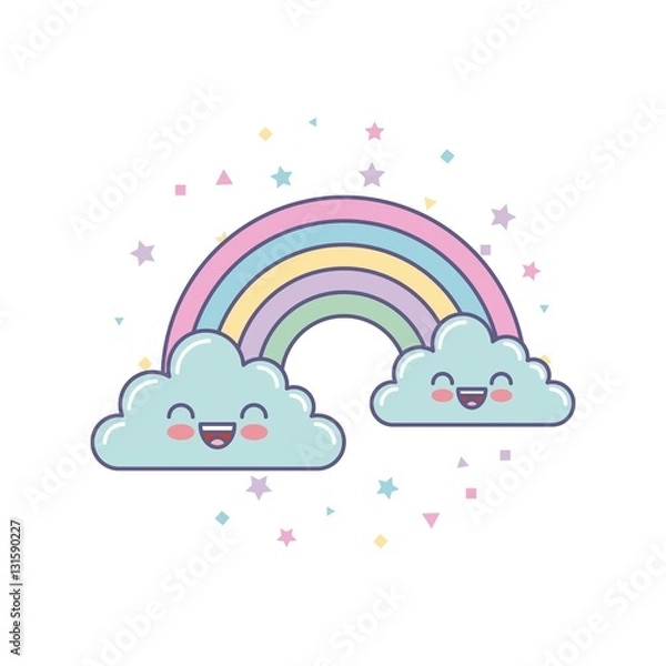 Fototapeta cute clouds and rainbow drawing vector illustration design