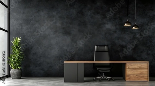 Fototapeta Modern Office Interior Design: 3D Render of a Dark Workspace AI Generated