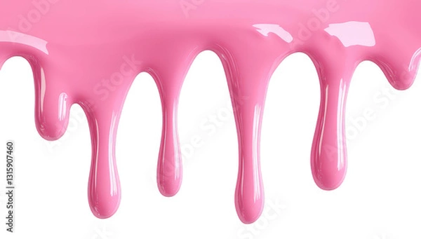 Fototapeta a vibrant pink liquid is shown dripping down against a white background creating a playful and artistic effect the smooth texture and glossy finish suggest a creative or decorative purpose
