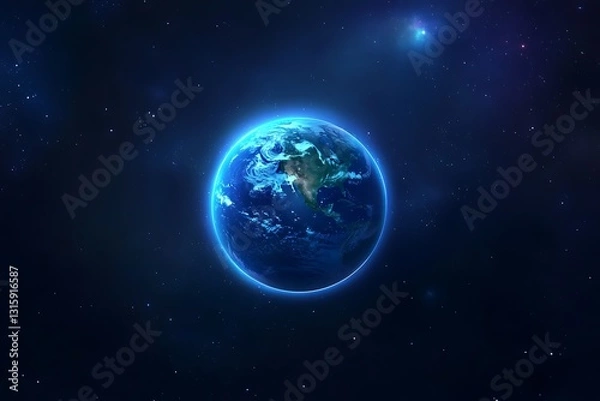 Fototapeta Earth glowing in space's darkness