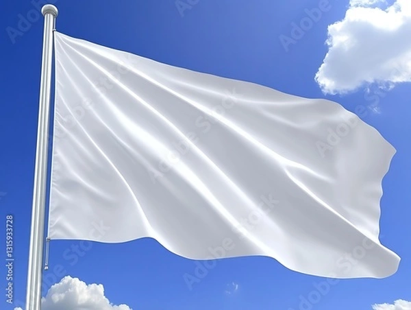 Obraz White flag waving, blue sky, clouds (1)