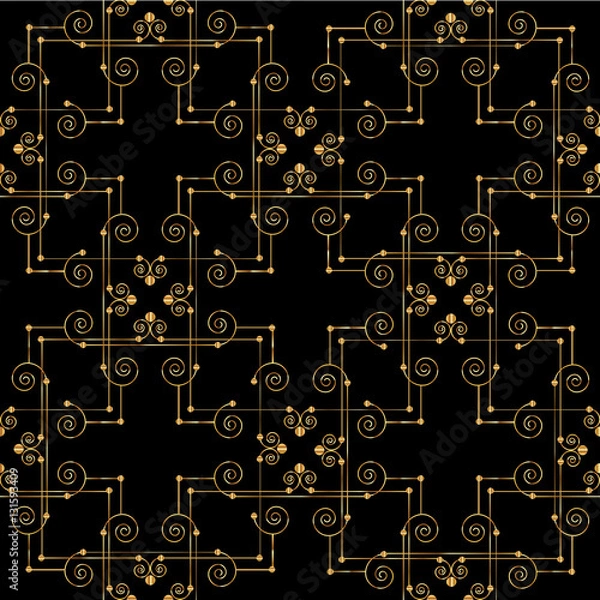 Fototapeta Golden grid on black background seamless pattern