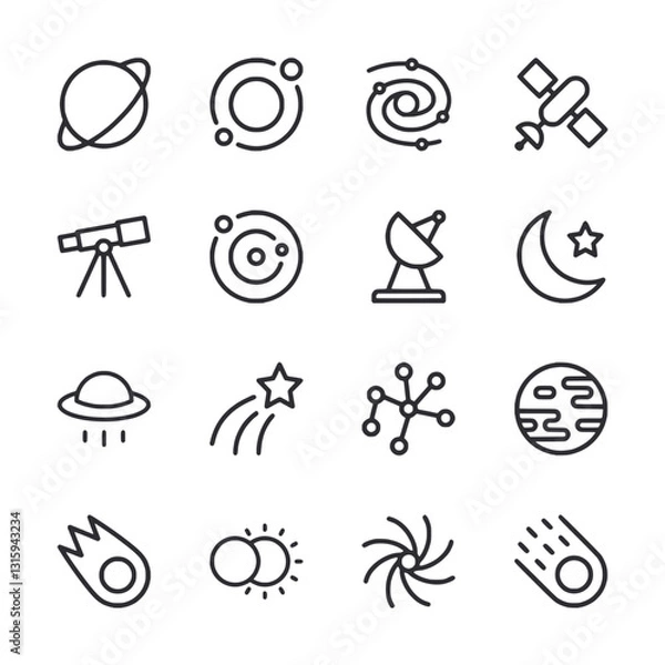 Fototapeta A set of space related icons including a planet, a satellite, a telescope