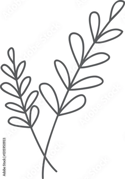 Fototapeta Hand-drawn gray sprigs, white background, design element