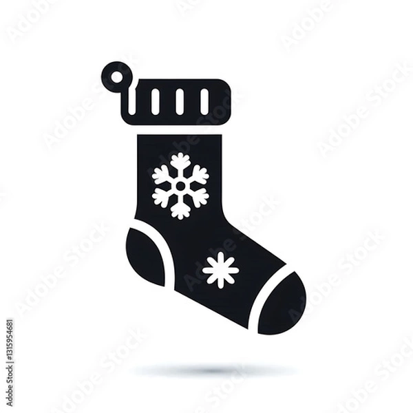 Fototapeta flat and minimalist Christmas sock icon of silhouette black shape illustration isolated on white background