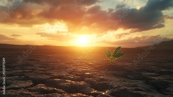 Obraz Lonely Sprout Defying Drought images