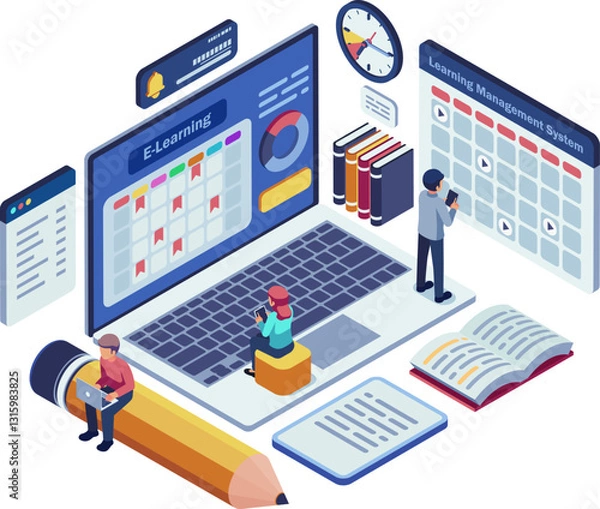 Fototapeta Isometric Learning Management System with Online Course Scheduling