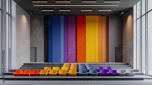 Obraz Vibrant Auditorium 3D Render: Colorful Seating and Wall Design AI Generated