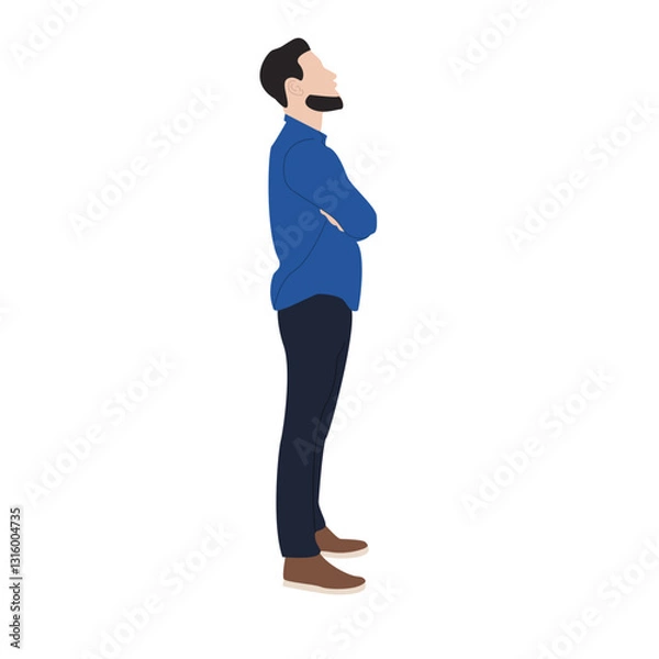 Obraz Man profile view, arms crossed, white background, hopeful expression, website avatar