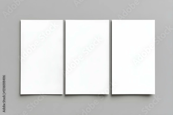 Fototapeta Three White A4 Paper Sheets on Gray Background: High-Quality Mockup for Advertising