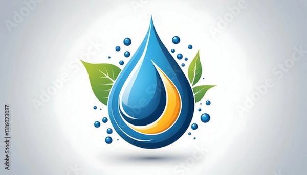 Obraz Vibrant Water Drop with Leaves and Bubbles for Eco-Friendly Designs