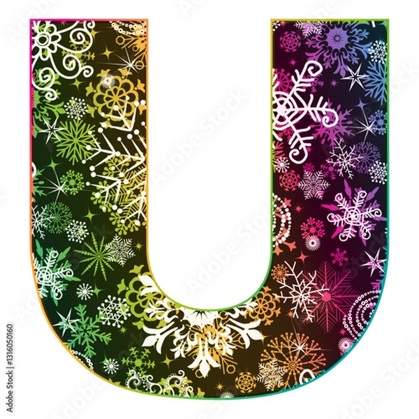 Fototapeta Vector image  letter of the English alphabet with gradient Christmas pattern of snowflakes isolated on transparent background