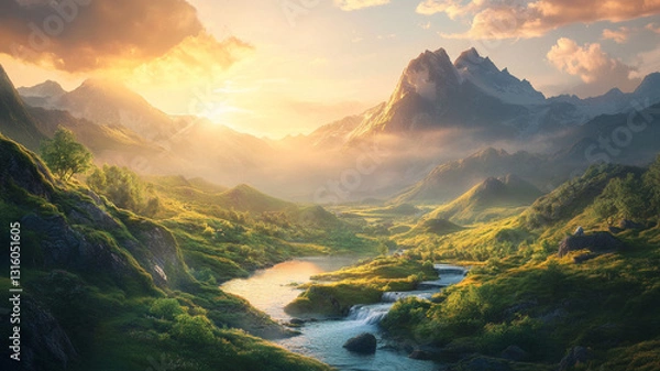 Obraz sunset in the mountains