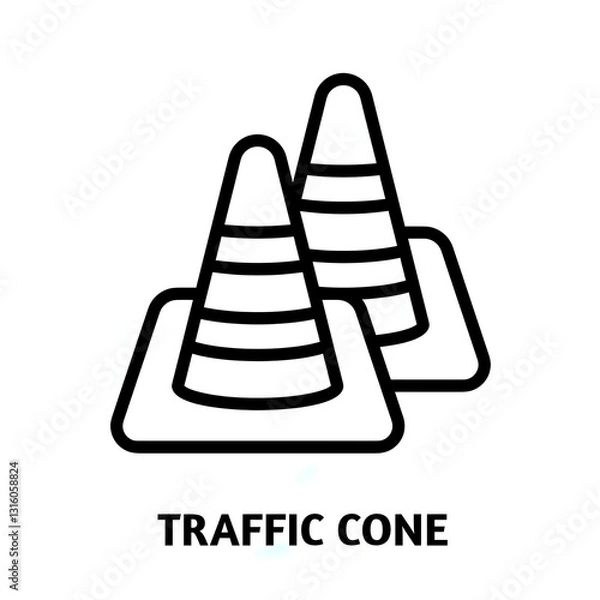Fototapeta Traffic cone editable stroke outline icon isolated on white background flat vector illustration, Pixel perfect