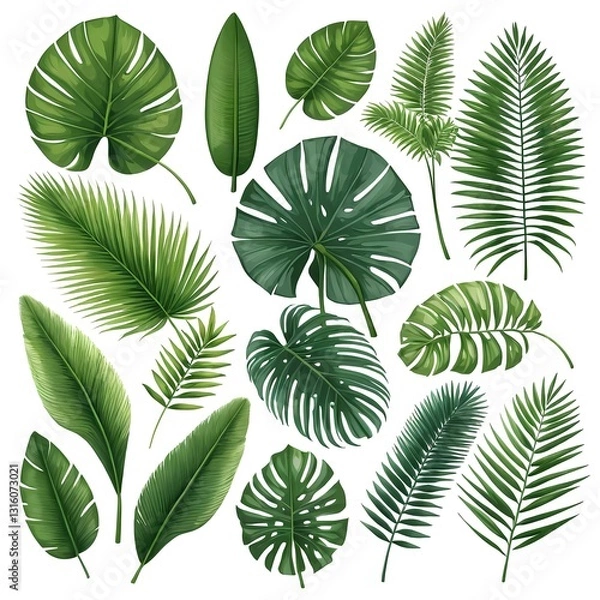 Obraz Tropical Leaves Collection  Variety of Palm and Monstera Leaves