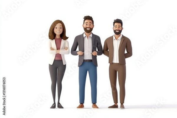 Obraz 3d illustration. Group of happy business people standing on a white background. Stanley, Emma and Billy