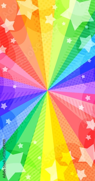 Obraz 星が飛び出すレインボーカラーの明るくポップな縦長放射背景