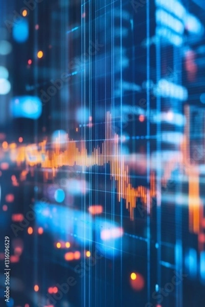 Fototapeta Abstract Financial Data Visualization with Neon Glows and Dynamic Charts on Digital Interface