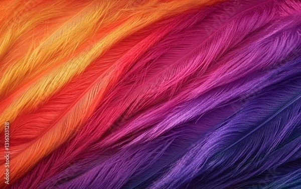 Fototapeta Vibrant rainbow-colored strands of synthetic hair displayed in a gradient pattern