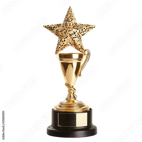 Obraz Celebrating Victory Golden Trophy Topped with Sparkling Star Isolated