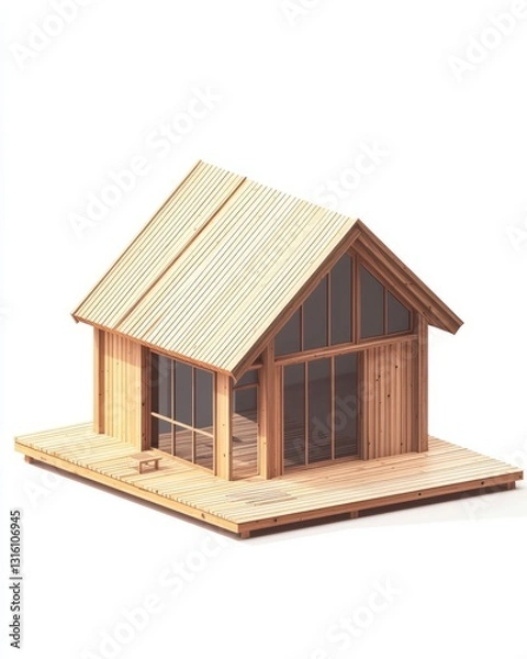Fototapeta cabin architecture, timber architecture material isolated white background isometric view