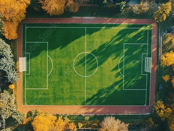 Fototapeta Old soccer field with goal and game strategy illustration