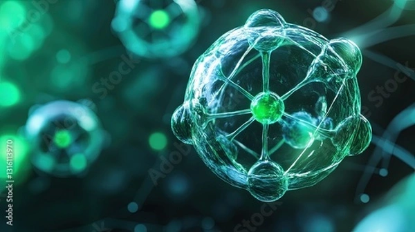 Obraz Abstract Representation of Molecular Structures in Green Color Palette