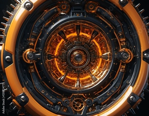 Obraz Abstract Futuristic Orange and Black Mechanical Device